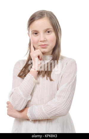 Portrait de preteen girl isolé sur fond blanc Banque D'Images