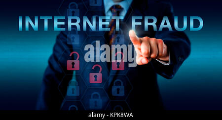 Poussant marchand LA FRAUDE SUR INTERNET. Banque D'Images