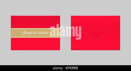 Enveloppe rouge décorative. Maquette de vecteur avec l'inscription de l'enveloppe surprise à l'intérieur, Vue arrière Vue frontal et Illustration de Vecteur