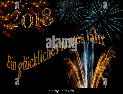 Ein gluckliches neues Jahr 2018 or or blanc élégant turquoise violet aqua sophistiqué pour fireworks bonne année en allemand Nouvel An l'arrière-plan Banque D'Images