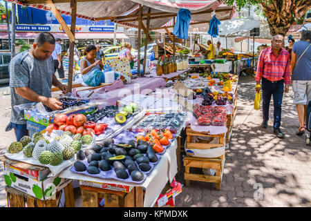 Assortiment de divers fruits et légumes dans un marché de rue à Rio de Janeiro, Brésil Banque D'Images