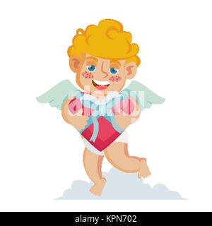 Cupidon vecteur. Happy Valentine s Day. La tenue d'un fort présente en forme de coeur. Isolé sur Blanc Personnage Illustration Illustration de Vecteur