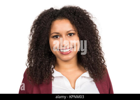 Smiling dark-skinned woman with an afro Banque D'Images