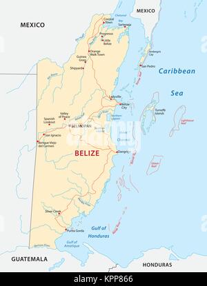 Belize road carte vectorielle Illustration de Vecteur