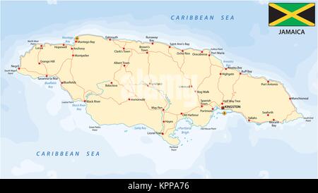 Route de la Jamaïque carte vectorielle avec drapeau Illustration de Vecteur
