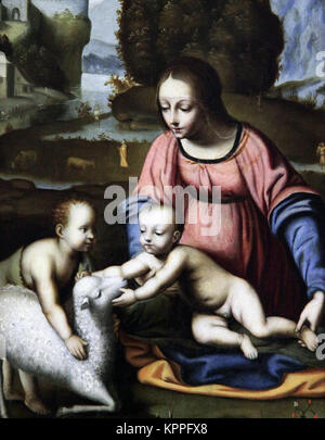 Vierge à l'enfant avec de jeunes saint john par Bernardino Luini (1480/82 - 1532) un peintre italien du nord du cercle Leonardo da Vinci. Banque D'Images