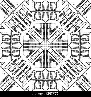 Résumé une page à colorier. Mandala monochrome, modèle hexagonal avec des lignes ondulées, et ornée de dessin de rêve. Banque D'Images