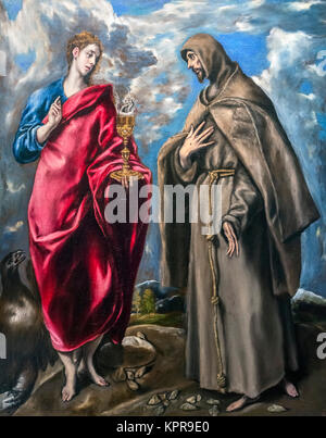 St Jean l'Évangéliste et saint François par El Greco, Domenikos Theotokopoulos (1541-1614), huile sur toile, c.1600. Banque D'Images