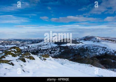 La CAER Caradoc, Helmeth Hill et le Wrekin, vu de Ragleth, Hill Church Stretton, Shropshire, Angleterre Banque D'Images