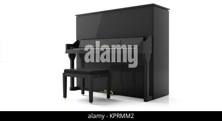 Noir piano et selles isolé sur fond blanc. 3d illustration Banque D'Images