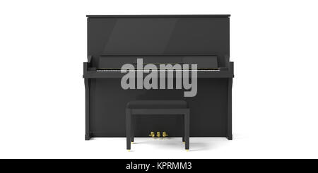 Noir piano et selles isolé sur fond blanc, de face. 3d illustration Banque D'Images
