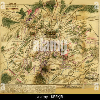 Plan officiel de Gettysburg. New York, ont combattu les 1er, 2e, 3e juillet 1863. Banque D'Images