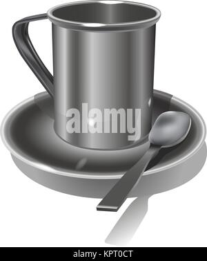 Mug métal réaliste sur fond blanc. Vecteur. Illustration de Vecteur