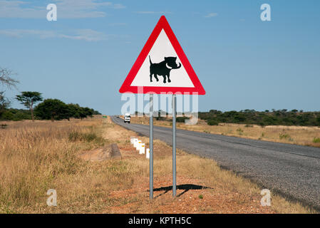 panneau de signalisation, attention warthog, namibie Banque D'Images