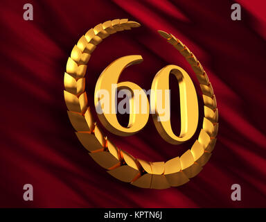 Couronne de Laurier et d'or anniversaire 60 chiffre sur Drapeau Rouge Banque D'Images