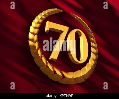 Couronne de Laurier et d'or anniversaire 70 chiffre sur Drapeau Rouge Banque D'Images