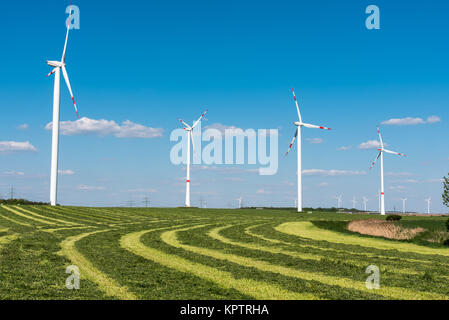 éoliennes dans un champ de fauves en allemagne Banque D'Images