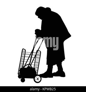 Silhouette d'une vieille femme sur un fond blanc, vector illustration Illustration de Vecteur