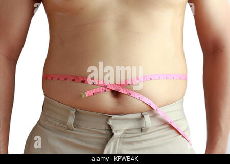 Homme tenant un ruban à mesurer. Banque D'Images