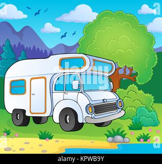 Camping van sur Lake Shore Banque D'Images