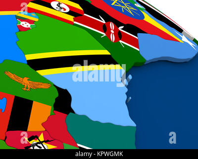 Tanzanie le globe avec des drapeaux Banque D'Images