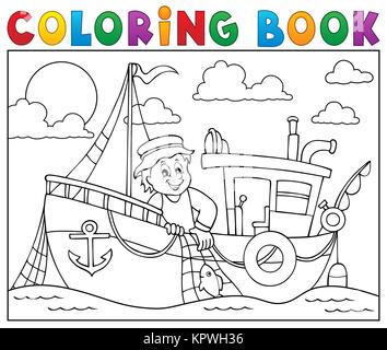 Coloriage avec bateau de pêche thème 1 Banque D'Images