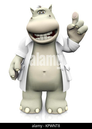 Le rendu 3D d'un cartoon hippo dentiste holding up son doigt. Banque D'Images