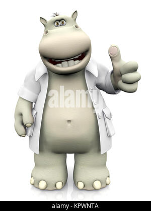 Le rendu 3D d'un cartoon hippo dentiste fait un Thumbs up. Banque D'Images