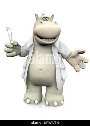 Le rendu 3D d'un cartoon hippo dentiste holding brosses à dents. Banque D'Images