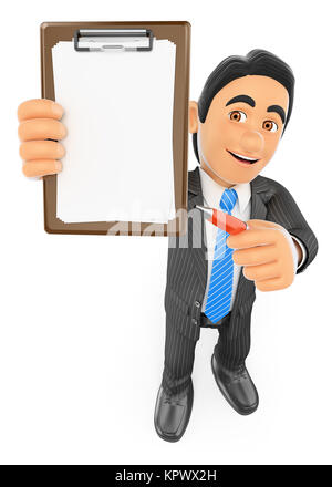 Businessman with 3D presse-papiers vierge et un stylo Banque D'Images