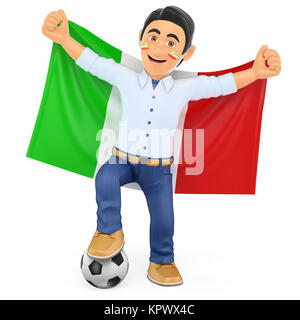 Fan de football en 3D avec le drapeau de l'Italie Banque D'Images