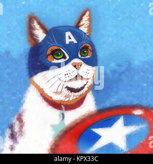 Les chats superheroes. Captain America Banque D'Images