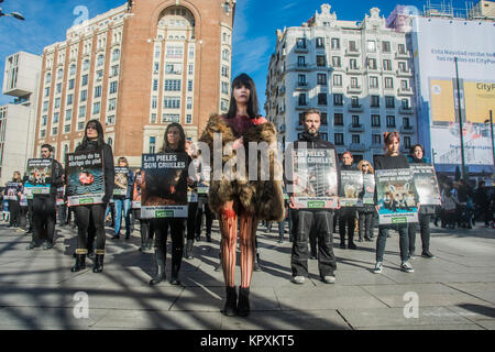 Protestation contre la fourrure prend place dans les rues de Madrid, sur la place Callao à 12 heures Banque D'Images