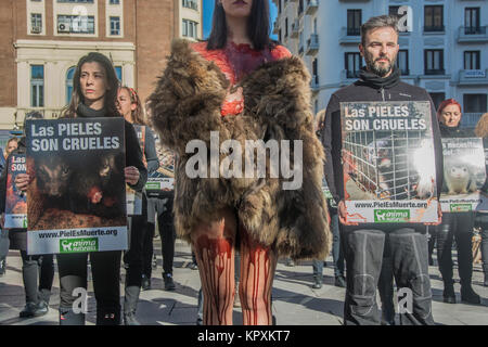 Protestation contre la fourrure prend place dans les rues de Madrid, sur la place Callao à 12 heures Banque D'Images