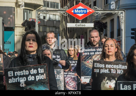 Protestation contre la fourrure prend place dans les rues de Madrid, sur la place Callao à 12 heures Banque D'Images