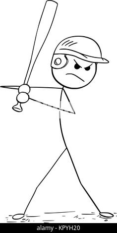 Cartoon stick man dessin illustration de male baseball player la pâte. Illustration de Vecteur