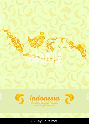 La carte de l'Indonésie fait de la banane jaune. Illustration Veggie. Modèle sans couture. Indonésie map poster ou carte. Série : plus gros producteurs de bananes Illustration de Vecteur