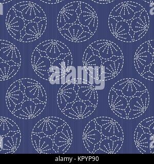 Sashiko japonais motif. Trois fleurs de prunier. Ornement de broderie traditionnelle japonaise. Modèle sans couture. Sasiko - motif coloré Mitsu Ume. Résumé b Illustration de Vecteur