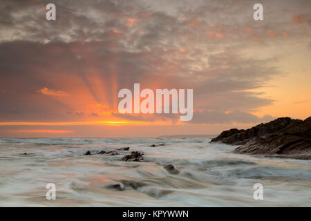 Coucher de soleil sur Sharrow Point sur la rame péninsule dans East Cornwall Banque D'Images