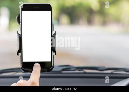 Close up hand utiliser phone sur le mont dans... Banque D'Images