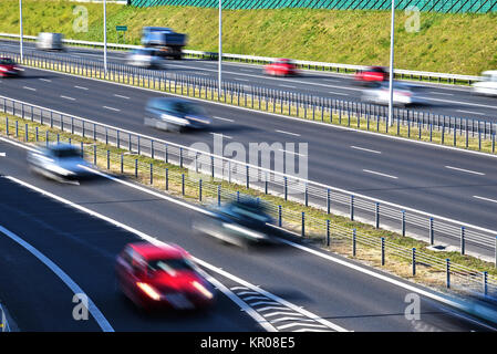 Six voies à accès à l'autoroute en Pologne Banque D'Images