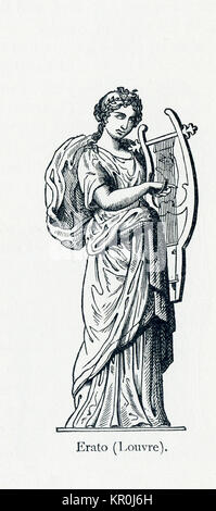 Cette illustration montre les dates de 1898 et une statue d'Erato au Musée du Louvre. Erato a été honoré à titre de la Muse de l'amour de la poésie. Dans la mythologie grecque et romaine, les Muses furent de neuf filles de Zeus et de Mnémosyne (déesse de la mémoire). Il y a eu l'honneur que les mécènes des arts et des sciences. Calliope était la muse de la tête, et d'Apollon, le dieu de la prophétie et de la chanson, était leur chef. Banque D'Images