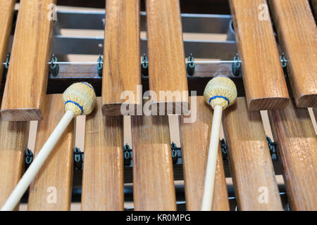 La Close up xylophone et deux baguettes sur le fond blanc Banque D'Images