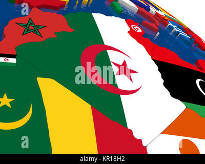 L'Algérie sur la carte 3D avec des drapeaux Banque D'Images