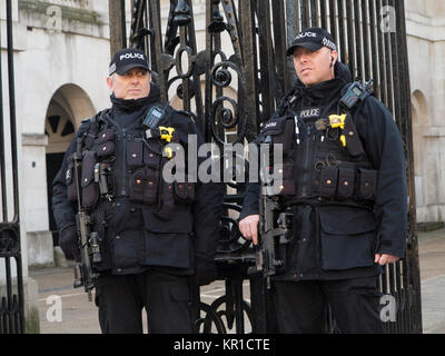 Lourdement armés, deux policier en service à l'extérieur Horseguard's Parade à Londres Banque D'Images