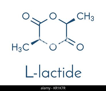 L-lactide PLA molécule précurseur. Utilisé dans la synthèse de l'acide polylactique polymère (polylactide, polylactate) plastique. Formule topologique. Illustration de Vecteur