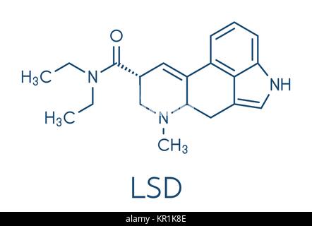 Le LSD (diéthylamide de l'acide lysergique) psychedelic molécule pharmaceutique. Formule topologique. Illustration de Vecteur