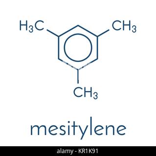 Molécule d'hydrocarbure aromatique mésitylène. Solvant important dans l'industrie chimique et les composés organiques volatils (COV) des rejets dans l'environnement. Ske Illustration de Vecteur