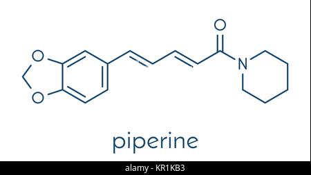 La pipérine du poivre noir molécule. Responsable de l'âcreté de poivre noir et de poivre long. Formule topologique. Illustration de Vecteur