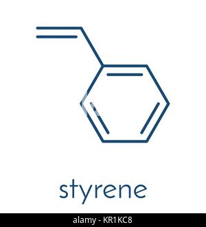 Ethenylbenzene vinylbenzene (styrène, polystyrène, phenylethene) building block molécule. Formule topologique. Illustration de Vecteur